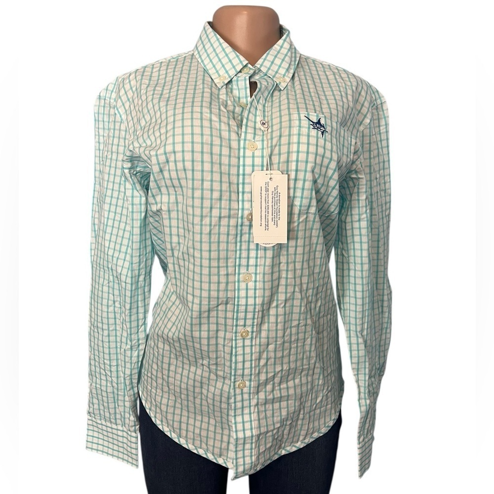 Guy Harvey Shirt Mint Plaid Classic Collection Button Up Casual